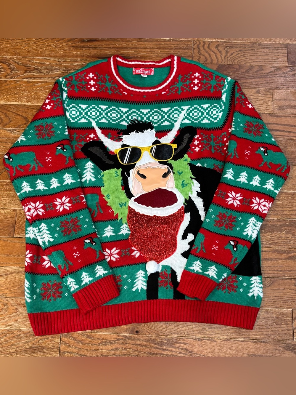 Jollidays Sunglass Cool Cow Claus Ugly Christmas Sweater 3XLT